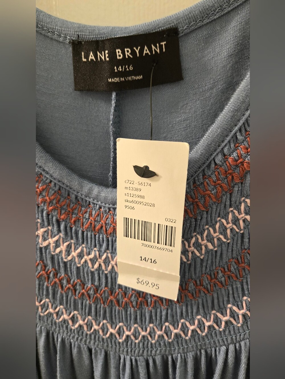 Lane Bryant Smokey Blue Embroidered Yoke Sleeveless Dress - Picture 2 of 7